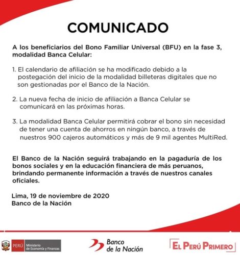 Comunicado Bono Familiar universal 